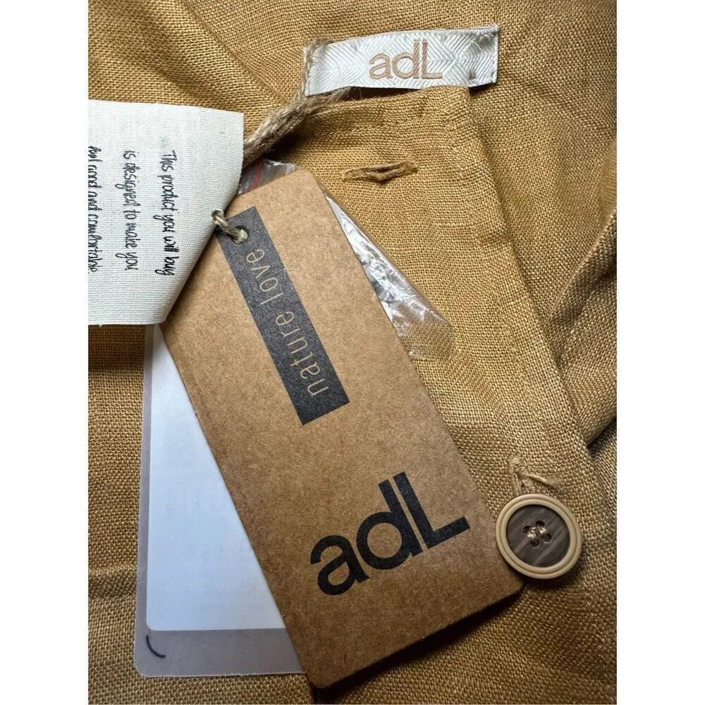 NEW adL womens linen button down midi dress cottage safari natural sz M in camel